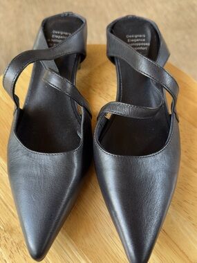 Black Pointed Toe Slingback Flats Crisscross Strap Handmade Size 6–6.5